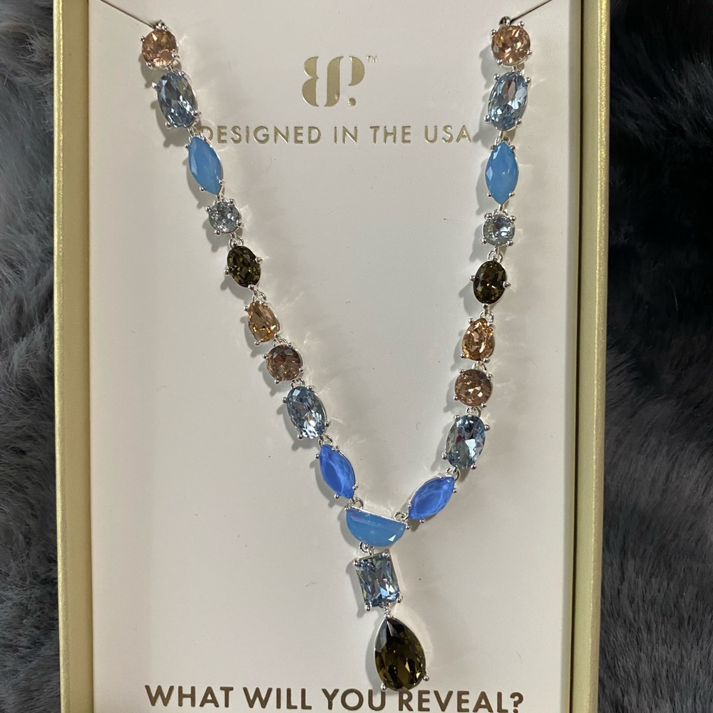 Blue Multi-Stone Teardrop Necklace